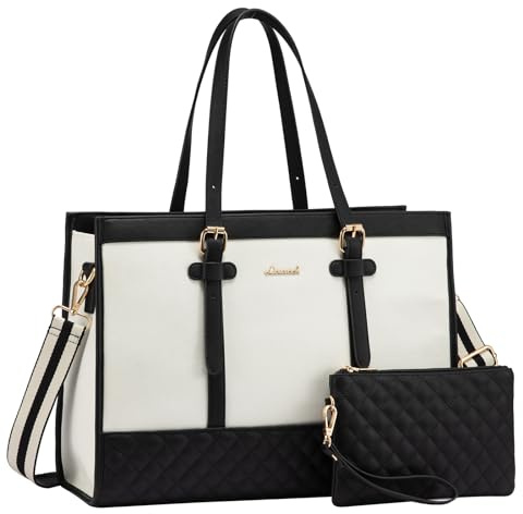 LOVEVOOK Laptop Bag for Women 15.6 inch Canvas Laptop Tote Bag, Large Capacity Work Bag with Clutch Purse, Computer Bag Office Business Briefcase, Casual Handbag for Travel College Teacher School