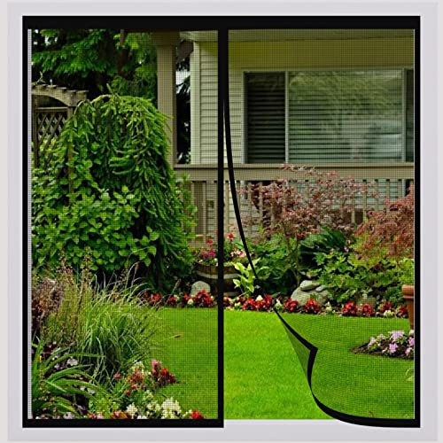 Fliegengitter für Fenster Schwarz, Magnet Fliegengitter Tür 85x120 CM, mit Klettverschluss, Waschen und Haltbar, Besten für Innen, Außen, Kunststoff, Holz, Aluminiumfenster