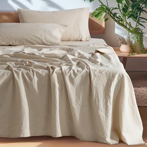 SONORO KATE 100% French Pure Linen Sheets, Breathable and Durable Linen King Size Sheets, Anti-Tear Linen Bed Sheets, Machine Washable, 16 Inch Deep Pocket - 4 Piece (Natural Linen, King)