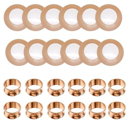 WedDecor 13-Inch Rose Gold Checkered Glass Charger Plates Set of 12 with Hammered Napkin Rings – Perfect for Weddings, Banquets, Parties, Dinners, Events, and Table Settings