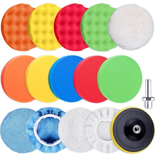 SIQUK 16 Pièces Éponge Polissage pour Voiture Tampon de Polissage Auto Kit, 150mm