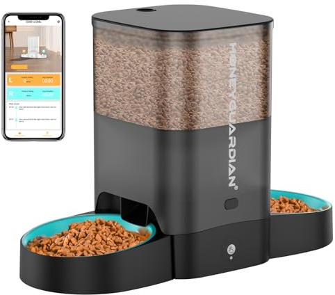 HoneyGuaridan Automatic Cat Feeder, 2.4G WiFi Smart Pet Feeder with APP Control for Remote Feeding, 3.5L Timed Cat Food Dispenser Programmable 1-6 Meals, for 2 Cats & Dogs (with Slow Feeder Bowls)