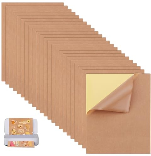 BENECREAT 50 Blatt BurlyWood Selbstklebendes Kraftpapier, 42.1x29.8cm A3 Selbstklebende Bedruckbare für Flaschendekoration, Partyartikel und Bastelprojekt, 0.5 mm Dick