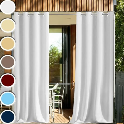 HUAXIQUE Vorhang Outdoor Weiß Wetterfest 1 Stück Auf Maß Extra Breit Outdoor Deko Winddicht Outdoor Curtains für außen terrasse Balkon Outdoor Garten Aussen 140x190cm
