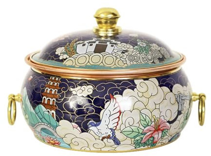 HHCTEBEC Altes Chinesisches Kupfer-Chafing Dish Aus Peking Eine Person Kleiner Kupfertopf Shabu Shabu-Topf Cloisonne-Hot Pot BrüHe Kochtopf Petit Pot für KüChe, Catering, Partys,A