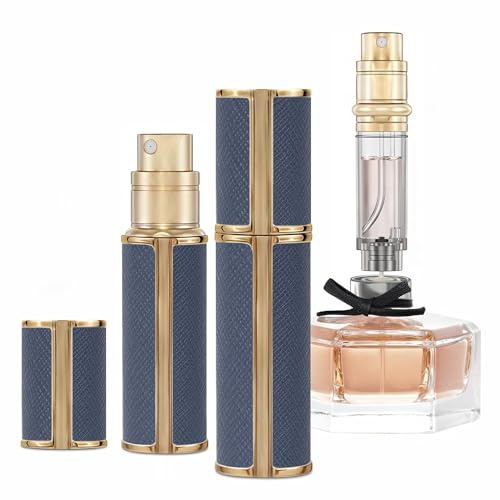 muilsae AG00DB perfume atomizer leather refillable perfume bottle pocket cologne atomizer bottom fill 0.17oz suitable for travel and vacation, birthday and anniversary (Deep Blue 5ml)
