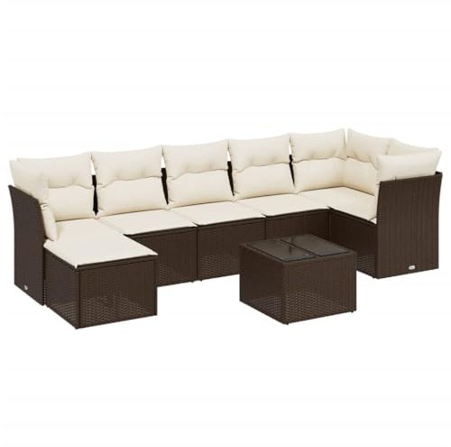 vidaXL Garten Sofagarnitur mit Kissen 8-TLG., Gartenmöbel Gartengarnitur, Sitzgruppe Sitzgarnitur, Lounge Sofa Garnitur Terrasse, Braun Poly Rattan