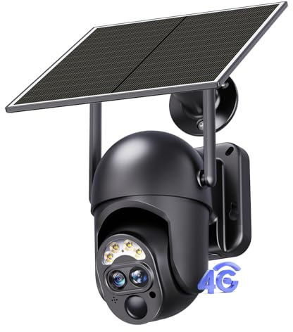 SEHMUA 4G LTE Dual Lens Cellular Security Camera, 12X Hybrid Zoom, No WiFi Needed Outdoor Surveillance, Solar Powered, 2K Color Night Vision, 360° View, Built-in SIM Card, IP65