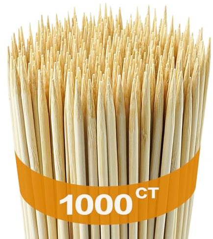 Nexboraque Paquete de 1000 pinchos de bambú de 8 pulgadas, palos de madera natural de 0.15 pulgadas para asar manualidades, brochetas, frutas, aperitivos, cócteles, salchichas, fuente de chocolate,
