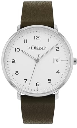 s.Oliver Armbanduhr Damen Quarzuhr Analog, mit Apfelleder Armband, Silber, 5 bar Wasserdicht, Kommt in Uhren Geschenk Box, 2038593