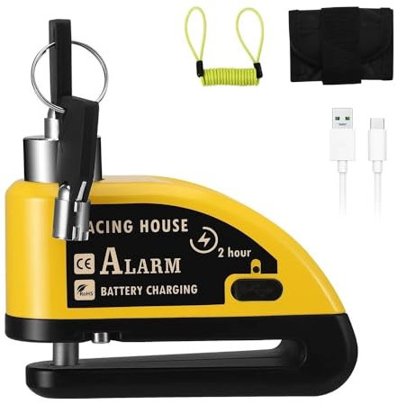 Candado Recargable Apto for Alarma de Motocicleta Bloqueo de Disco Alarma antirrobo de 110 dB Apto for Alarma de Motocicleta y Bicicleta con Cable recordatorio de 1,5 m
