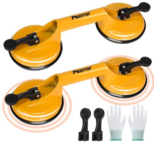 Fexrror Ventosa in Alluminio, 2 x Ventosa per Piastrelle 150 kg, Ventose per Vetro con Maniglia Antiscivolo per Sollevar Oggetti Lisci e Pesanti, Piastrelle e Vetro