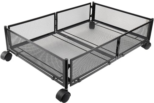 Kedia - Almacenamiento para cama plegable con ruedas, cajón de metal, caja de almacenamiento de cama, organizador multiusos para juguetes, ropa, etc. (negro)