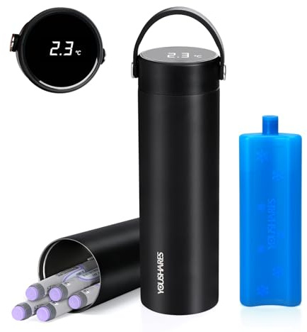 YOUSHARES Pochette Isotherme Insuline, 48H Bouteille Isotherme Stylo d'Insuline Voyage Affichage de la Température avec Glacière, Boîte Réfrigérée Transport Médicament pour Diabétique Seringue, Noir