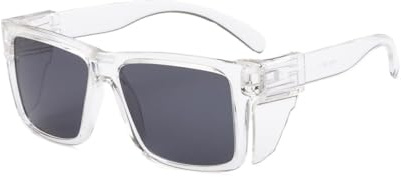 BEASVFE UV400 Polarized Work Sunglasses Z87 with Removable Shields – Safety Glasses for Cycling, Delivery, Yard Work, Job Sites & Home Projects(Clear Smoke)