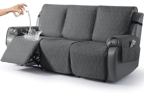 KinCam Wasserdichter sesselschoner, Fernsehsessel sesselschoner für relaxsessel mit Tasche, elastischen Bändern, Anti-Rutsch weich waschbar Sofa 3 Sitzer bezug für Kinder, Haustiere Anthrazitgrau