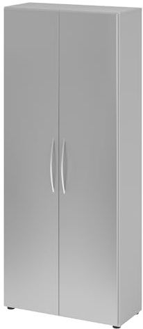 bümö Mehrzweckschrank 80cm breit, Aktenschrank o. Schuhschrank hoch, Schrank mit Regal, Küchenschrank in Grau/Silber aus Holz, Vorratsschrank & Haushaltsschrank mit Metallgriffen