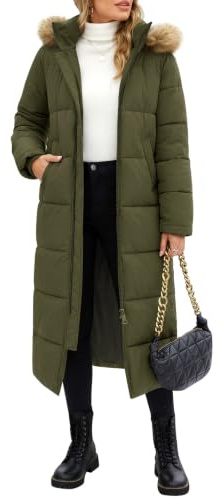 Tuopuda Cappotto Donna Lungo Invernale Giubbotto Giacca Cappotti Imbottita Caldo Addensare il cappotto Parka Giacche con Cappuccio Trapuntato Giaccone Outwear Antivento Cappotti(Verde militare,L)