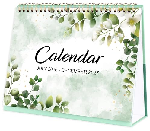 Desk Calendar 2026-2027, July 2026 - December 2027, Green