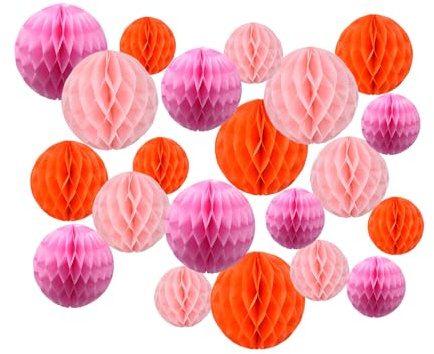 Papier Wabenbälle Set, iMeshbean 21 Stück Rosa Orange Wabenball Pom Poms Set Papierkugeln 15cm 20cm 25cm Honeycomb Balls Wabenpapier Dekoration Set für Hochzeit Geburtstag Party,Rosa Orange Set