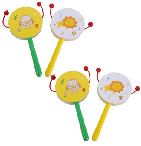 WEKADRIN 4stücke Holzrassel und Trommel-set für Kleinkinder mit Rhythmus-maracas Rassel und Affentrommel Perkussionsspielzeug aus Holz Mexikanische Drehtrommel Musikinstrumente für Junge