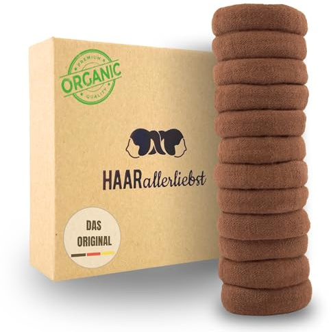 Haarallerliebst Haargummi Damen 12er Set – Haargummis soft ohne Metall aus Bio-Baumwolle & Naturkautschuk – Zopfgummi hellbraun für starken Halt – Schonend zu Haar & Umwelt