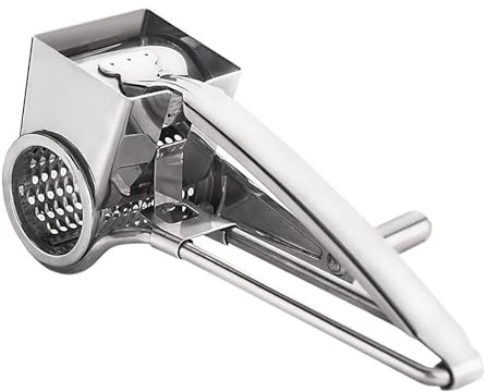 WBRSybUK- Rallador De Queso Rotatorio Manual 4 En 1, Duradero Y Resistente Al Óxido, De Metal, Con Mango Y 4 Cuchillas Intercambiables De Acero Inoxidable, Ideal For Regalo De Cocina.