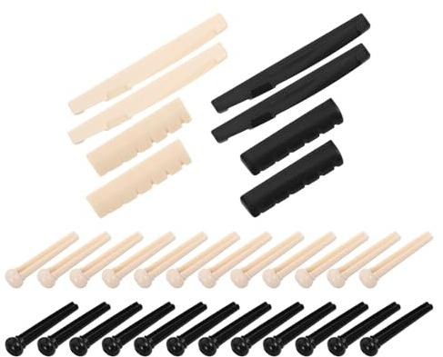 TOPBATHY 4 Sets Akustikgitarren Steg und Sattel Nut Ersatzteile aus Robustem Kunststoff mit Bridge Pins für Folk Gitarre Komplettes Reparaturset für Akustische Gitarren und Folk Modelle
