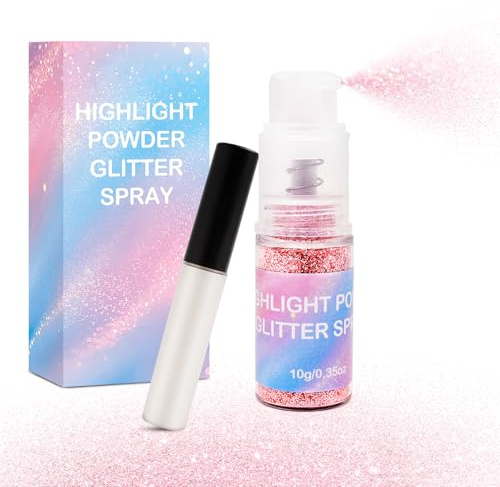 JJKOL Spray Paillettes Visage Corps, Spray Paillette Cheveux avec Flacon Adhésif, Maquillage Paillette Highlighter Lumineux en Poudre Libre, Glitter pour Makeup Vetement Carnaval Fête, Rose