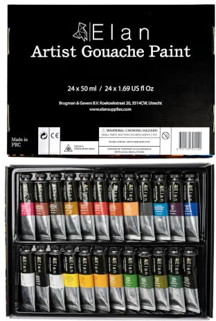 Elan professionellt gouacheset, 24 färger, 50 ml