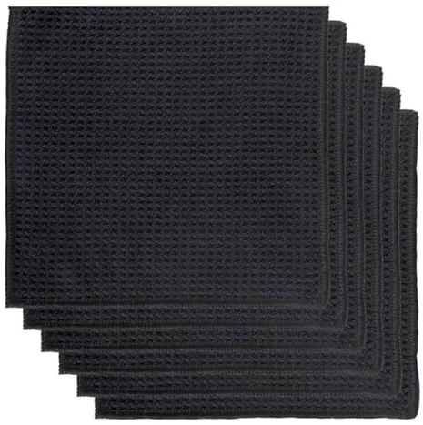 Daleweo Paños Microfibra 6 Unidades, Trapos Cocina Negros, Bayetas Absorbentes 20x20cm, Toalla Limpieza Coche, Gamuza Gruesa para Vajilla Cristales Muebles