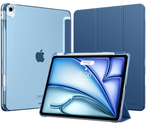 MoKo Cover per iPad Air 13 Pollici Case (M4/M3/M2) con Portapenna | Cover per iPad Air 13 2026/2025/2024, Trifold Sottile Leggera Custodia con Retro in PC Rigido Traslucido, Blu Mare Scuro