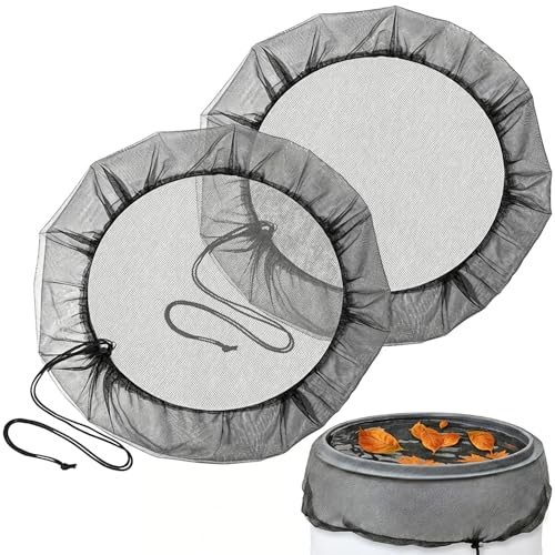 TIHNY Pack de 2 Fundas de Malla para Barril de Lluvia, Red Protectora de 80 cm con Cordón Ajustable, Reutilizable para Evitar Hojas, Mosquitos y Desechos, Negro