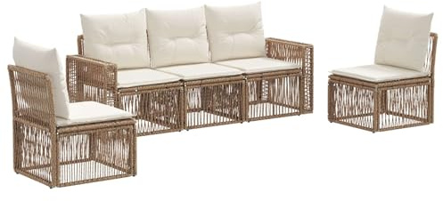vidaXL Conjunto de sofás de jardín 5 pcs Beige y Blanco Crema, Sofá de jardín Moderno, Asientos al Aire Libre, Resistente al Clima, diseño Modular, Muebles de ratán para Patio