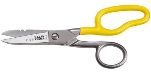 Klein Tools 2100-8 Free-Fall Electrician Snips, Made in USA, 6.25-Inch Stainless Steel Scissors with Stripping Notches, Fully Serrated Blade, Extended Handle, Electrical and Heavy-Duty Applications