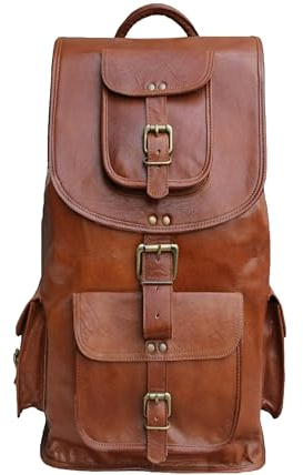 Jaald Indiana Jones Sac à dos en cuir pour ordinateur portable Marron, marron, 21