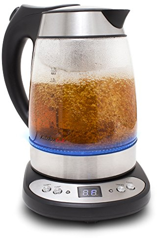 Bouilloire Électrique Kitchencook Tea Time – 1,7L, Température Réglable, Panier à Thé Amovible, Inox & Verre, 2200W, LED Bleu, Arrêt Automatique