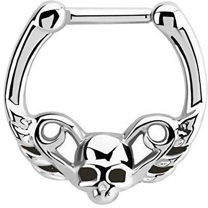 Septum Clicker Nasenpiercing Stecker aus 316l Stahl mit Totenkopf, 1,2 x 6 mm