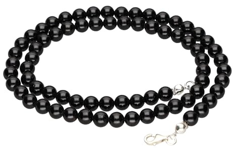 Schwarzer Turmalin Schörl Kugelkette 6 mm Perlen 45 cm Kette Edelstein | Inkl. Edelsteinkarte | 925er Silber-Karabinerverschluss | Ideal als Geschenk