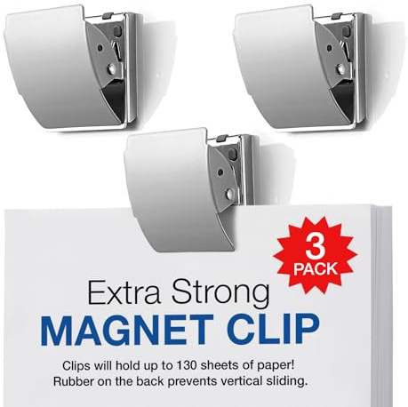 Extra Strong Magnetic Binder Clips, Set of 3 Large Silver Clips for Fridge, Office, and Home Use