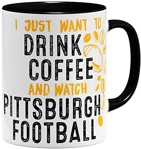 OM3® - Pittsburgh-Coffee - Tasse - Keramik Becher - American Football Mug - 11oz 325ml - Beidseitig Bedruckt - Schwarz