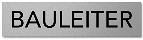 Interluxe Türschild Bauleiter 200x50x3mm, Schild aus Aluminium, extra stabil und selbstklebend, Robustes Hinweisschild für Firma, Baustelle, Container, modernes Leitsystem für Mitarbeiter
