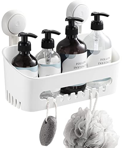 LEVERLOC Saugnapf Badregal Ohne Bohren Duschablage Saugnapf Kein Bohren Erforderlich Duschablage für Shampoo Conditioner Halter Duschkorb Kunststoff für Badezimmer Küche Organizer