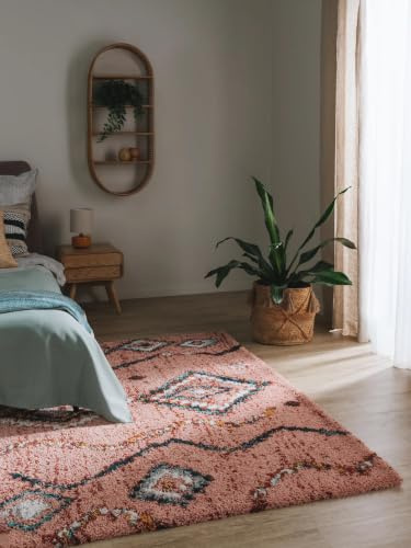 benuta Lytte Hochflorteppich Gobi - Rosa 200x290 cm - Kunstfaser - Rechteckig & im Style: Berber,Traditionell, Boho-Style, Ethno-Style - Pflegeleicht für Kinderzimmer, Wohnzimmer, Schlafzimmer