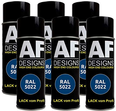 Alex Flittner Designs 6x RAL Lackspray Autolack Buntlack Spraydose RAL5022 NACHTBLAU matt