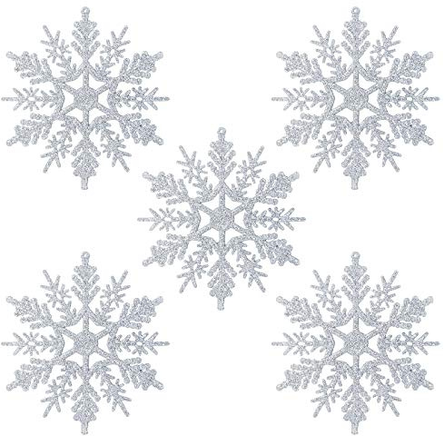 Naler 24 x Schneeflocken Weihnachten Deko für Weihnachtsbaum Glitzer Weihnachtsbaumschmuck, Silber