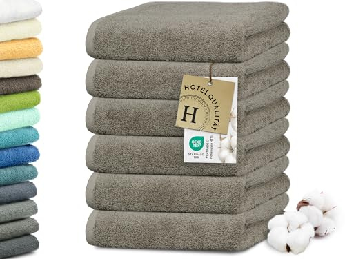 ZOLLNER 6er Set Handtücher in 50x100 cm - besonders weiche und saugstarke Gästehandtücher in braun - mit praktischem Aufhänger - waschbar bis 95°C - Baumwolle - Hotelqualität