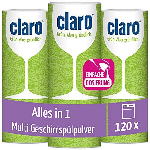 Claro Multi Alles-in-1 Geschirrspül-Pulver - Phosphatfrei & Umweltfreundlich - Öko-Spülmaschinen-Pulver - 3x 800 g