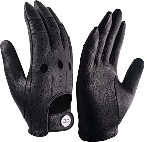 GSG SINCE 1998 Lederhandschuhe Herren aus Schafsleder – Touchscreen Fahrhandschuhe, ungefüttert, atmungsaktiv für Auto, Motorrad & Outdoor Schwarz M