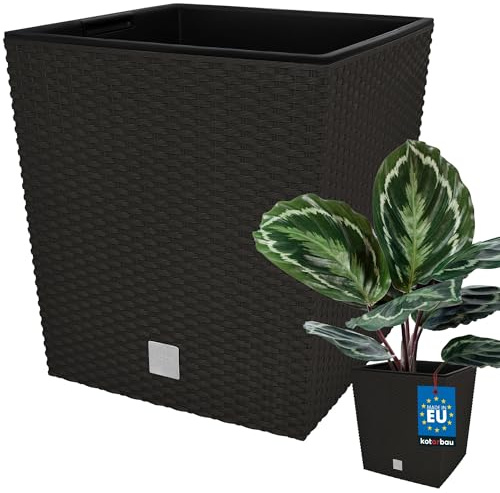 KOTARBAU® Macetero Cuadrado, Maceta Plastico con Inserto 26x26 cm | Maceta Cuadrada, Macetas Decorativas Interior, Jardineras Exterior, Efecto Ratán, Umbría